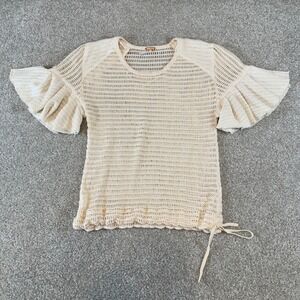 Free People Crochet Flutter Sleeve Drawstring Hem Top Cream XS Boho Cottagecore